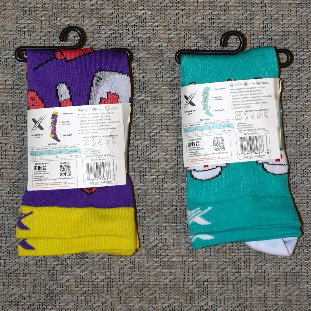 Extreme Fit TheraRx Compression Socks Unisex S/M Multi New‎ 2 Pair Medical Nurse
